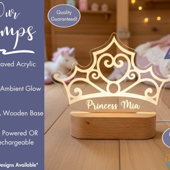 Princess Night Light – Personalized LED Name Lamp for Kids Bedroom - Picture 3 of 8